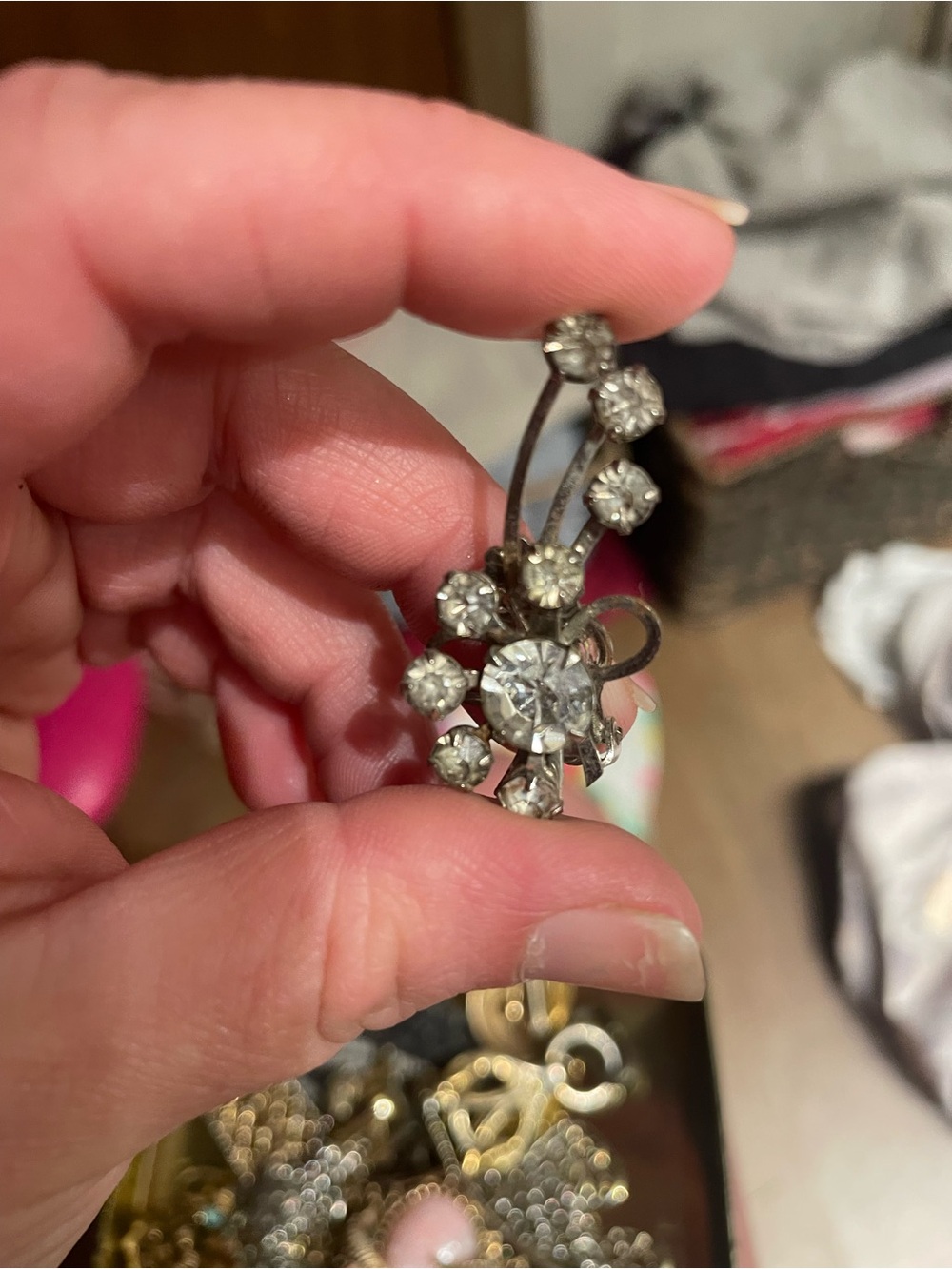 Crystal Floral Cluster Statement Earrings- Silver Tone Clip On Earrings